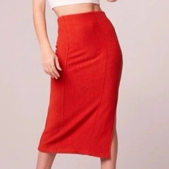Band Of The Free BOG Collective RENEE Rust Ribbed Pencil Skirt Size Small - Picture 2 of 10
